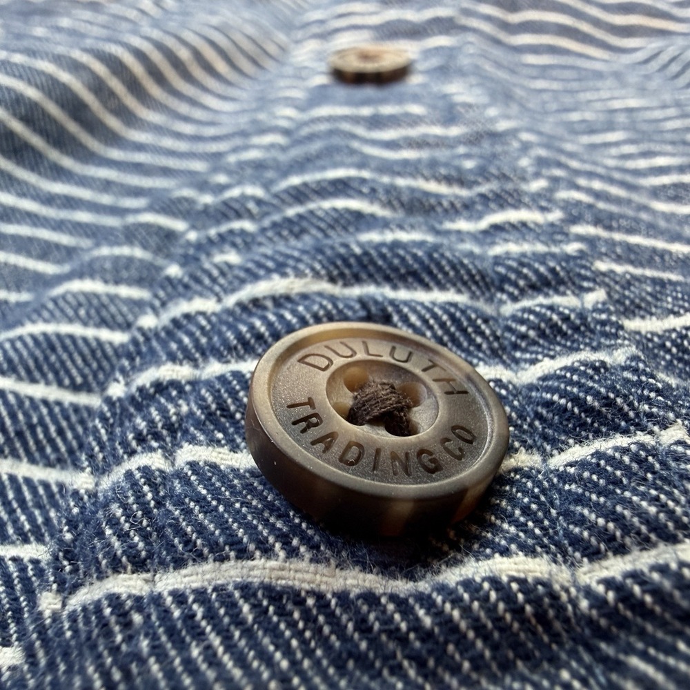 Duluth Trading Mens 2XL Relaxed Fit Striped Long Sleeve Button Shirt Blue Work - Picture 2 of 7